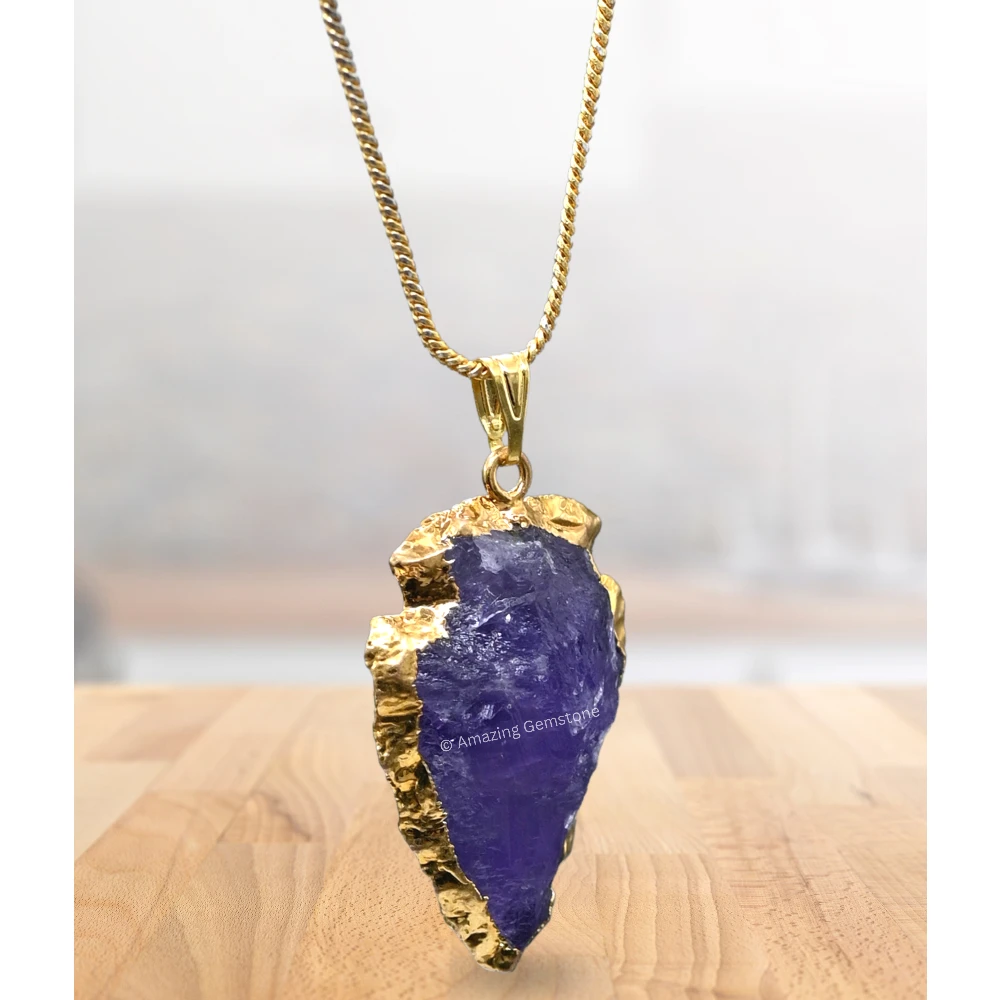 Amethyst Arrowhead Pendant - Gold Plated