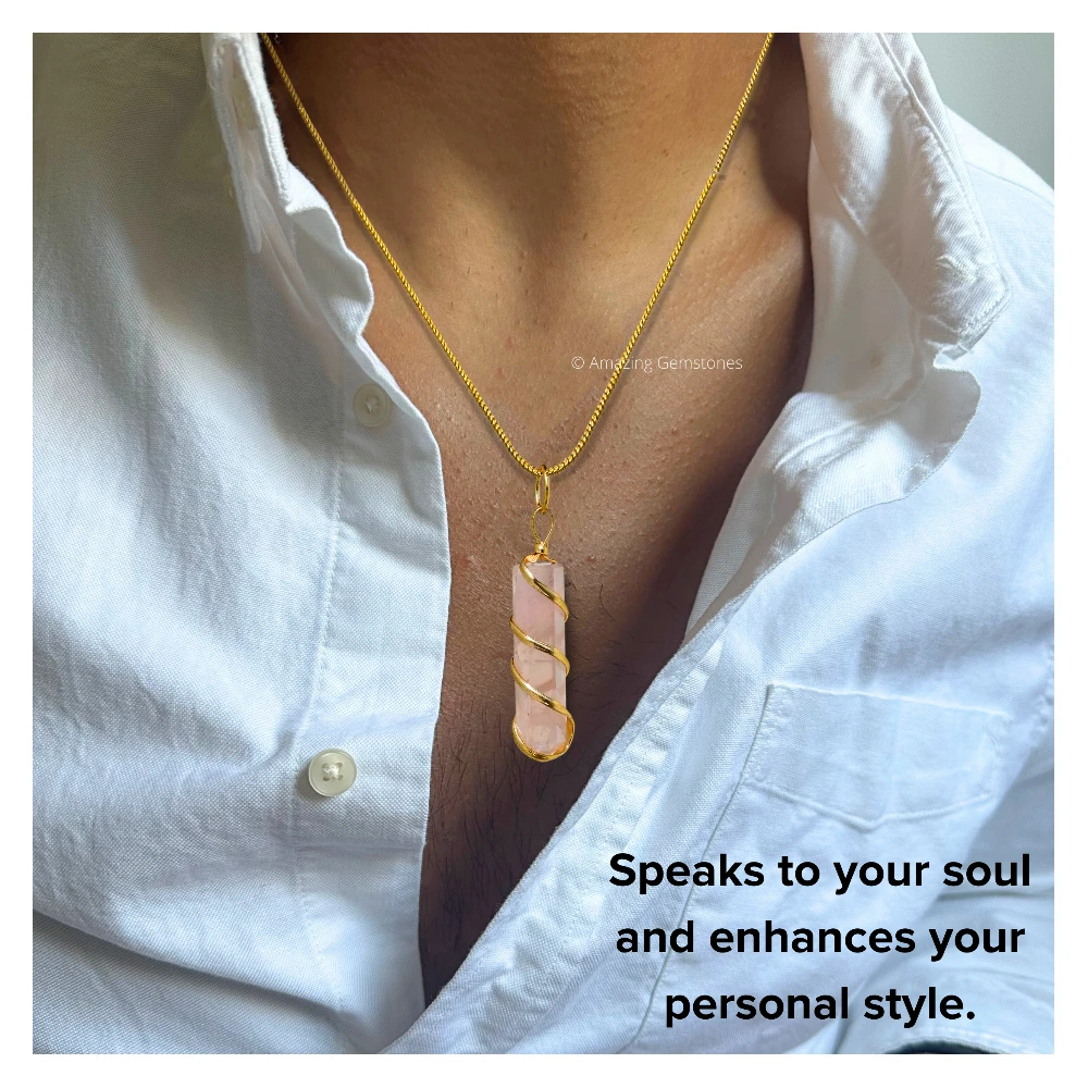 Rose Quartz Necklace - Spiral Pencil Point (Gold)