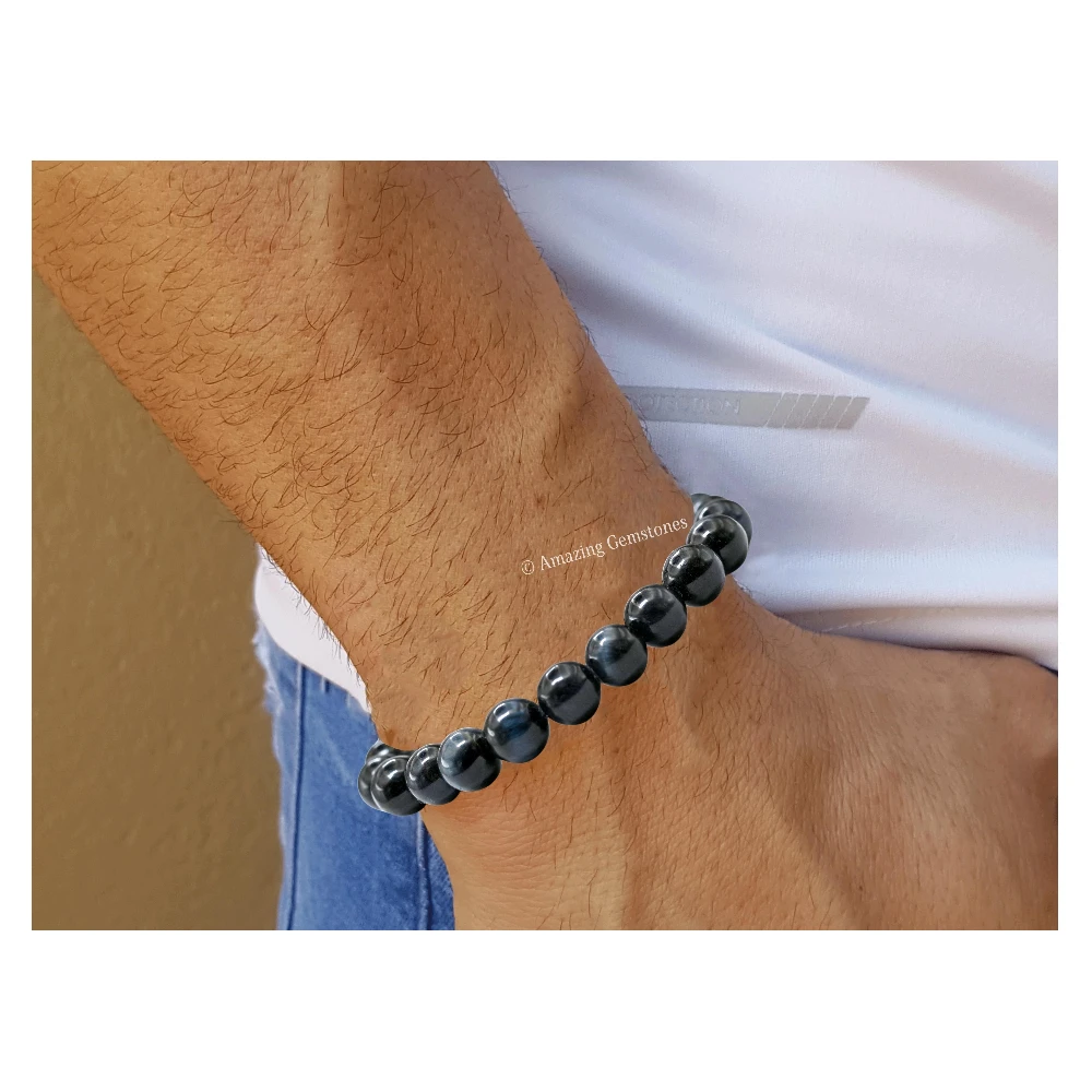 Blue And Black Tiger Eye Bracelet (Stretchable)