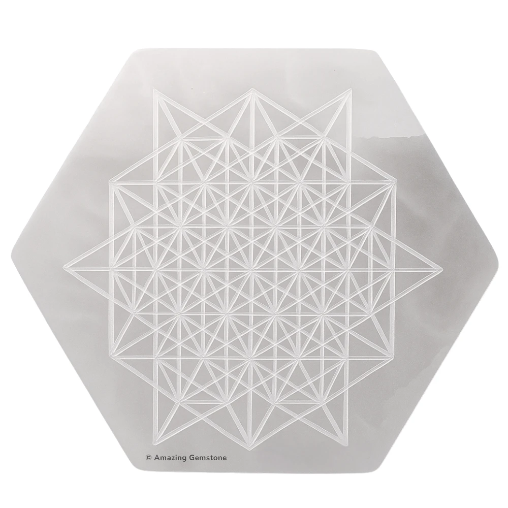 Selenite Charging Plate - Hexagon Star Flower of Life (4 Inch)