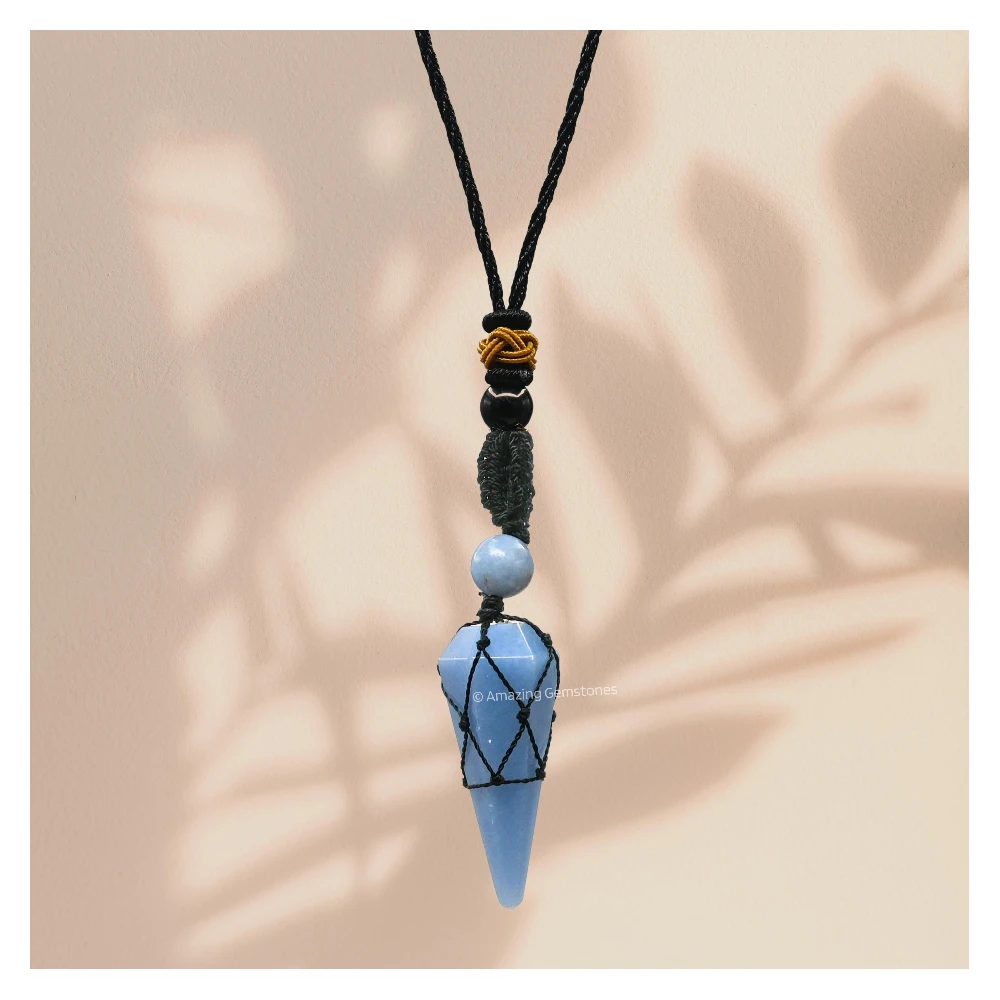 Angelite Pendulum Pendant Necklace (Macrame)