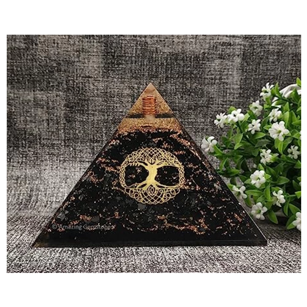 Shungite Orgone Pyramid Tree Of Life (Extra Large)