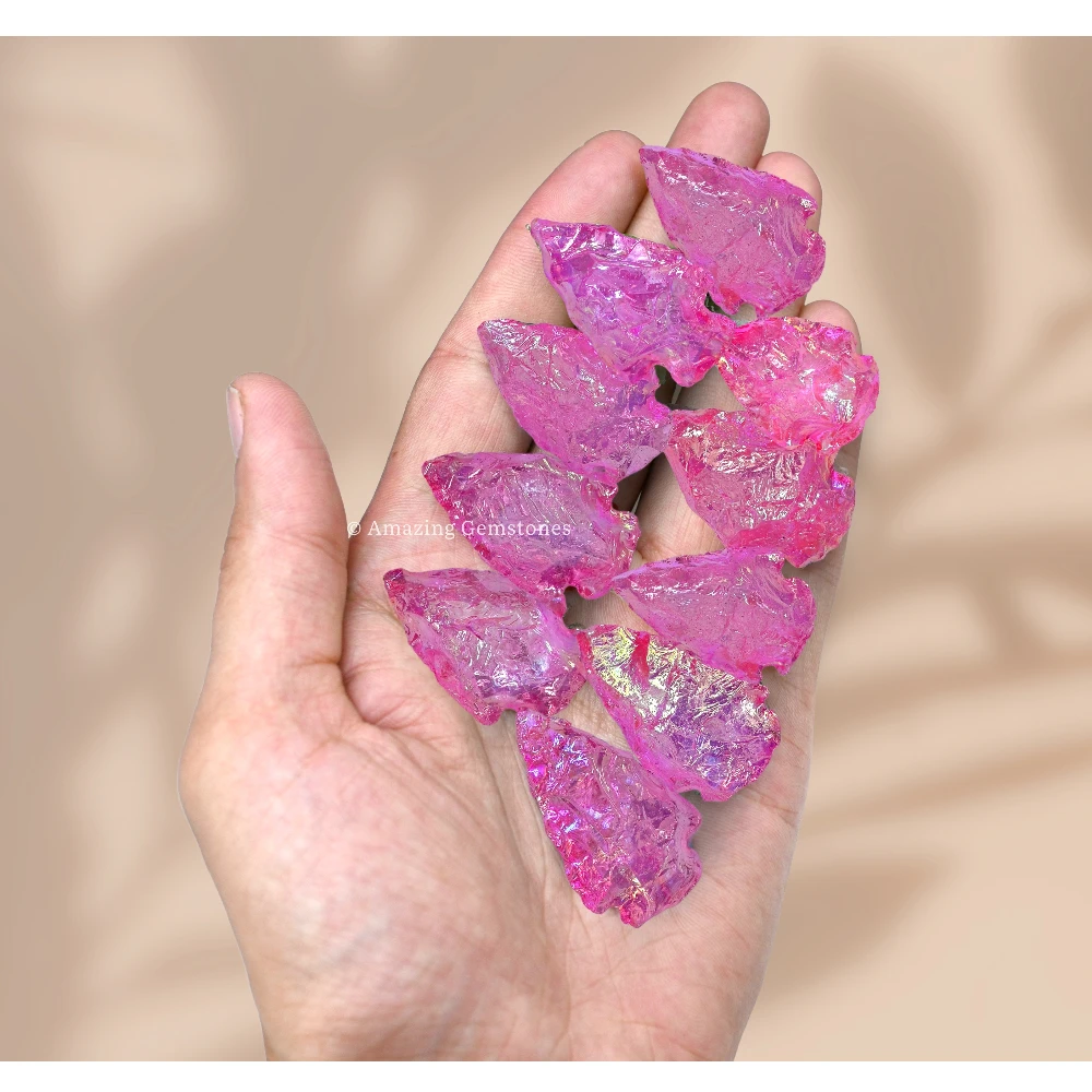 Pink Rose Aura quartz Crystal Arrowhead - 1" to 1.5" (3 Pieces)
