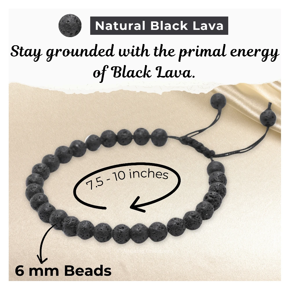 Lava Stone Healing Crystal Bracelets - 6mm Beads (Adjustable)