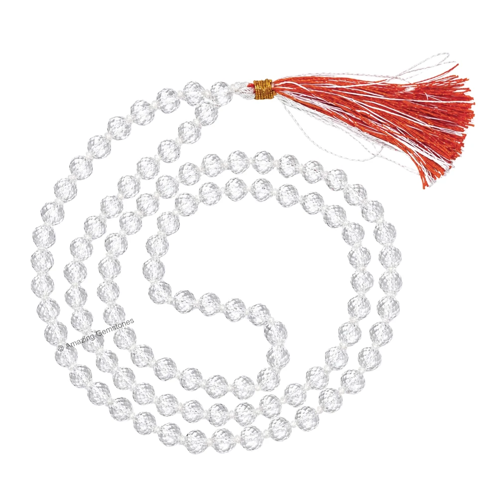 Sphatik Mala - Diamond Cut 6mm Beads (Hand Knotted)