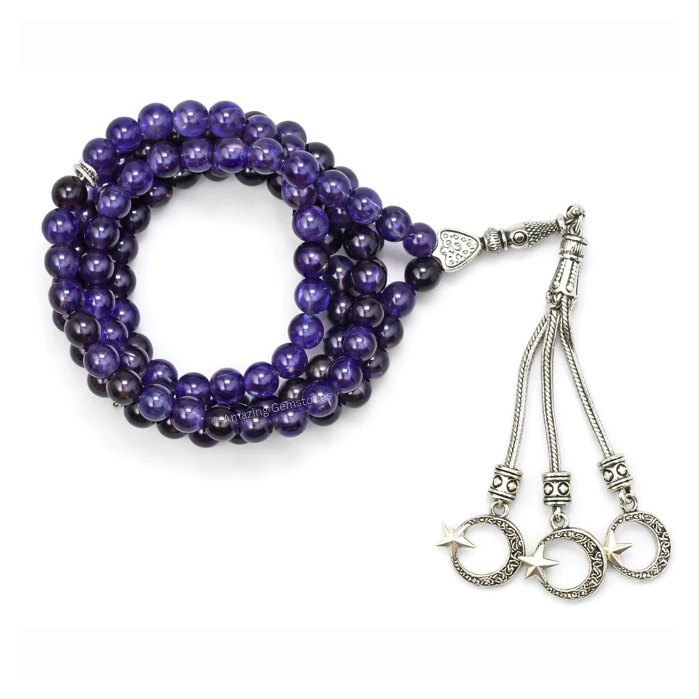 Amethyst Crystal Tasbeeh Sibha Prayer Beads (Silver)