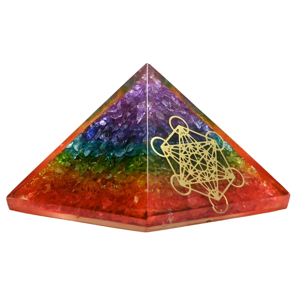 Chakra Onyx Orgone Pyramid - Metatron Cube