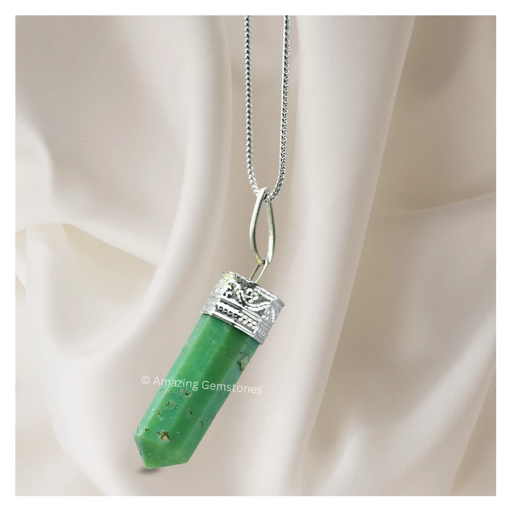 Chrysoprase Necklace - Pencil Point (Silver)