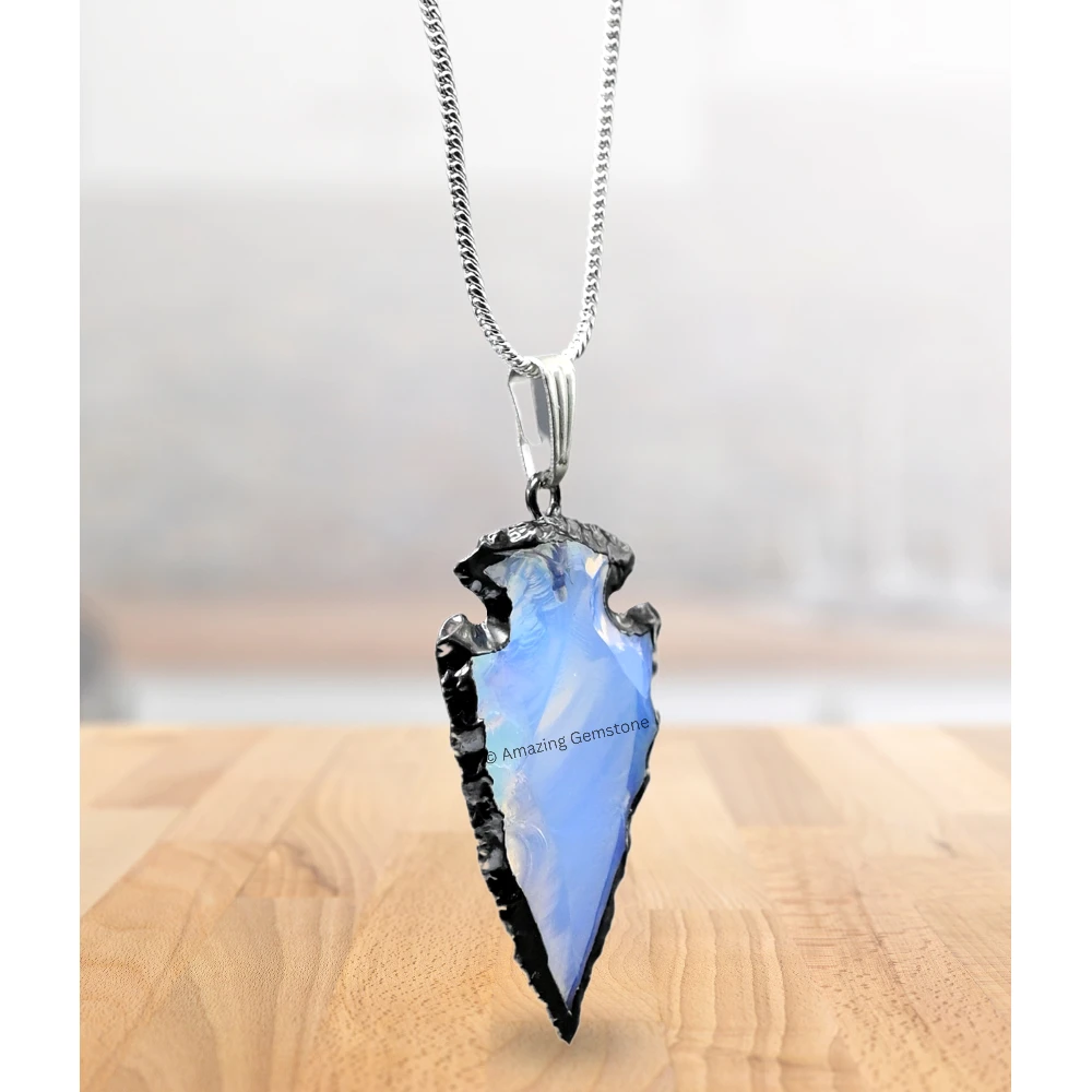 Opalite Arrowhead Pendant - Rhodium Plated