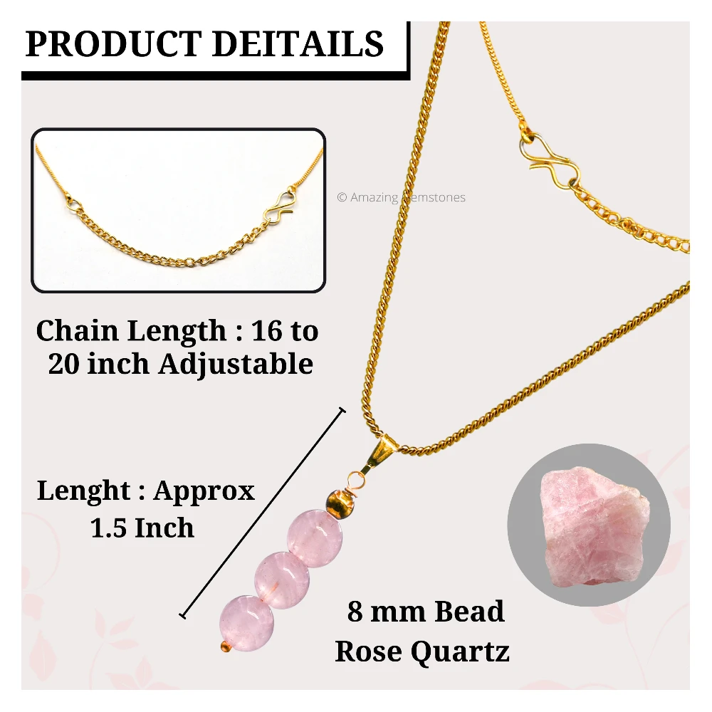 Rose Quartz Bead Pendant (Gold)