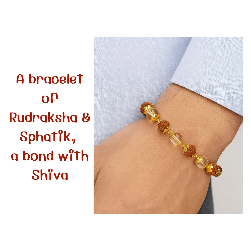 Sphatik Crystal and Rudraksha Bracelet (Gold Chain)