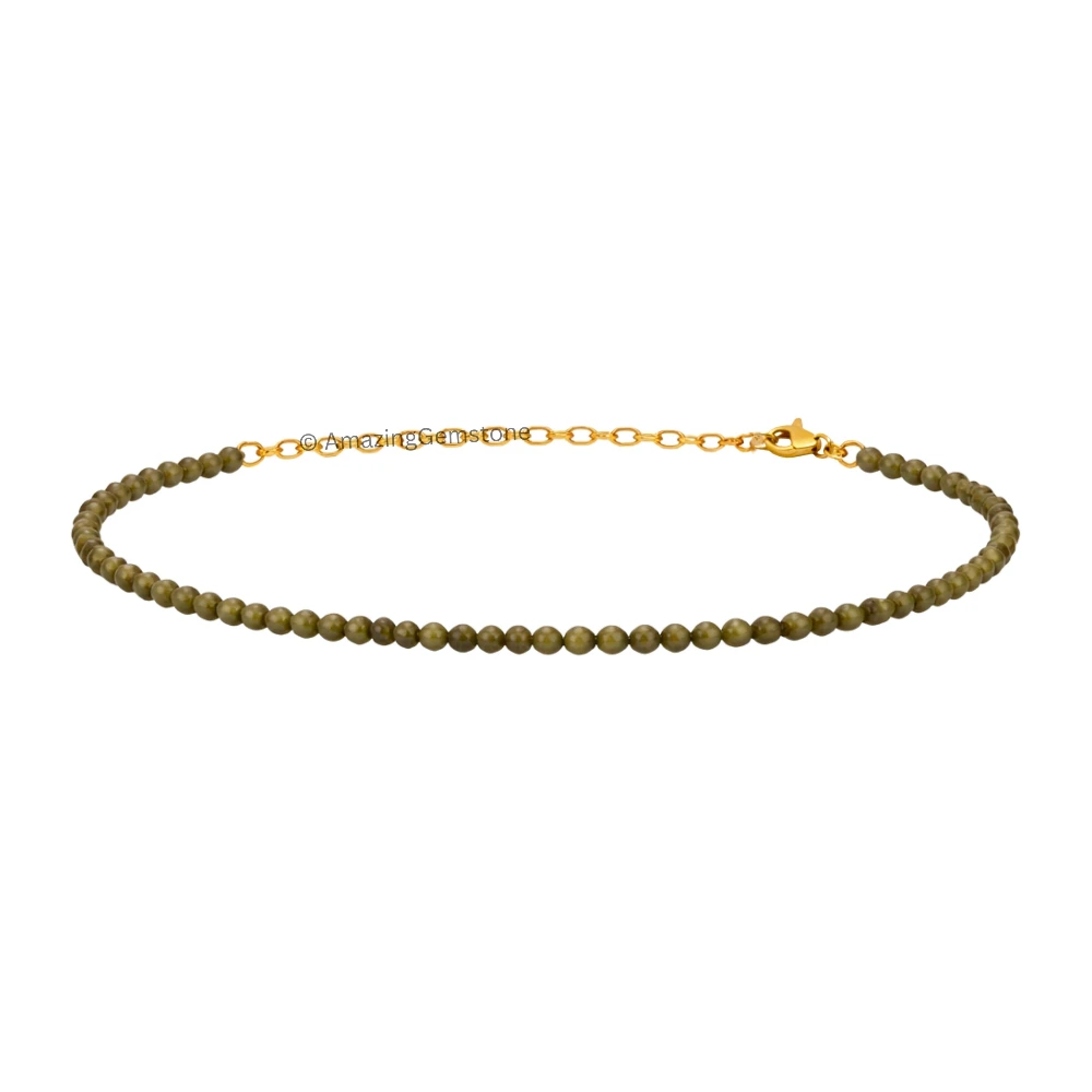 Green Cats Eye Crystal Bracelet - 2mm Faceted Bead (Gold)