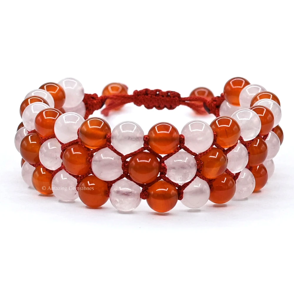 Carnelian, Rose Quartz 3 Layer Bracelet (Adjustable)