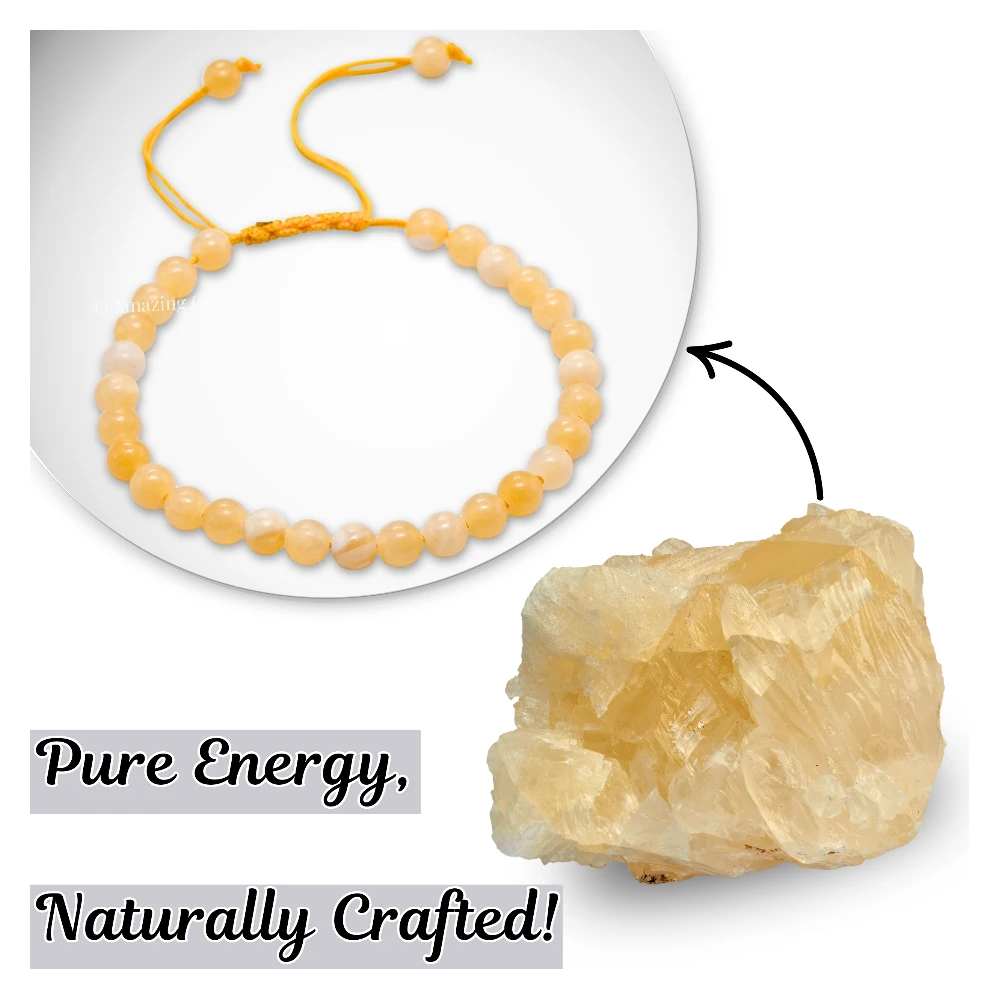 Yellow Calcite Healing Crystal Bracelets - 6mm Beads (Adjustable)