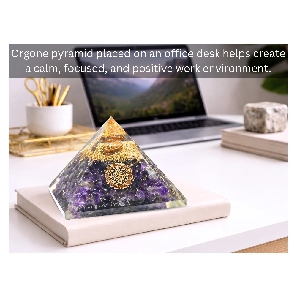 Amethyst Orgone Pyramid - Sri Yantra