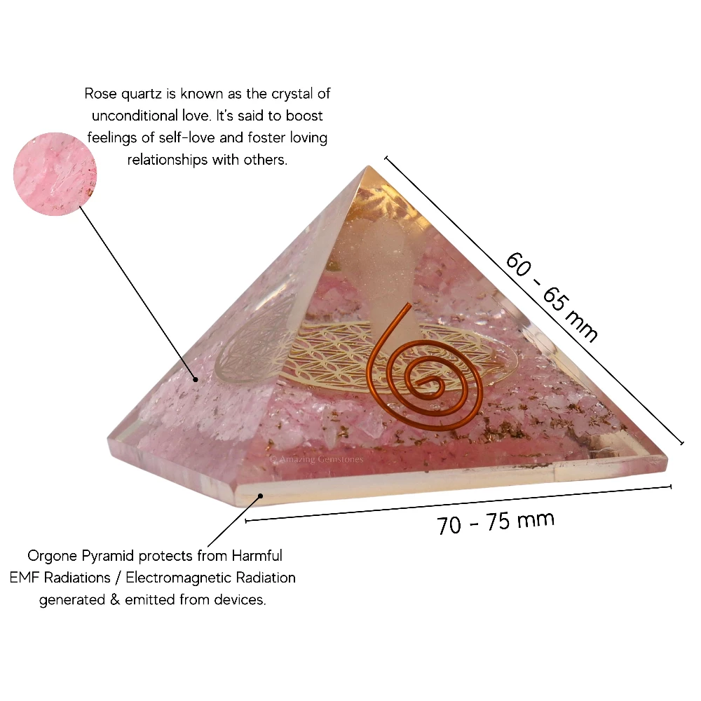 Rose Quartz Orgone Pyramid - Flower of Life with Angel
