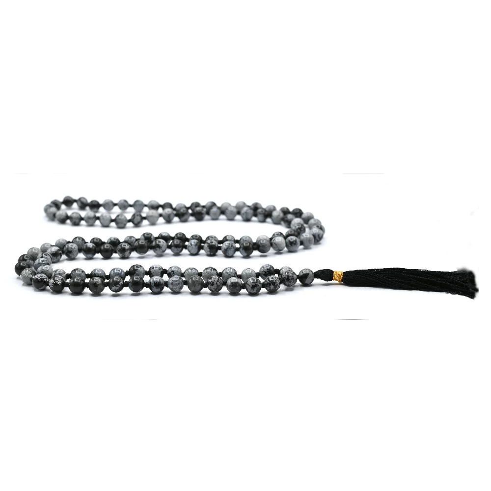 Snowflake Obsidian Mala (Hand Knotted)