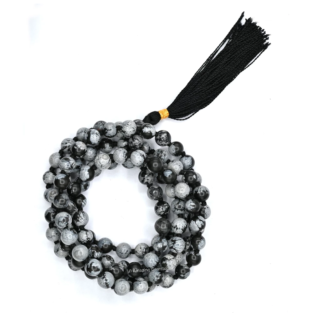 Snowflake Obsidian Mala (Hand Knotted)