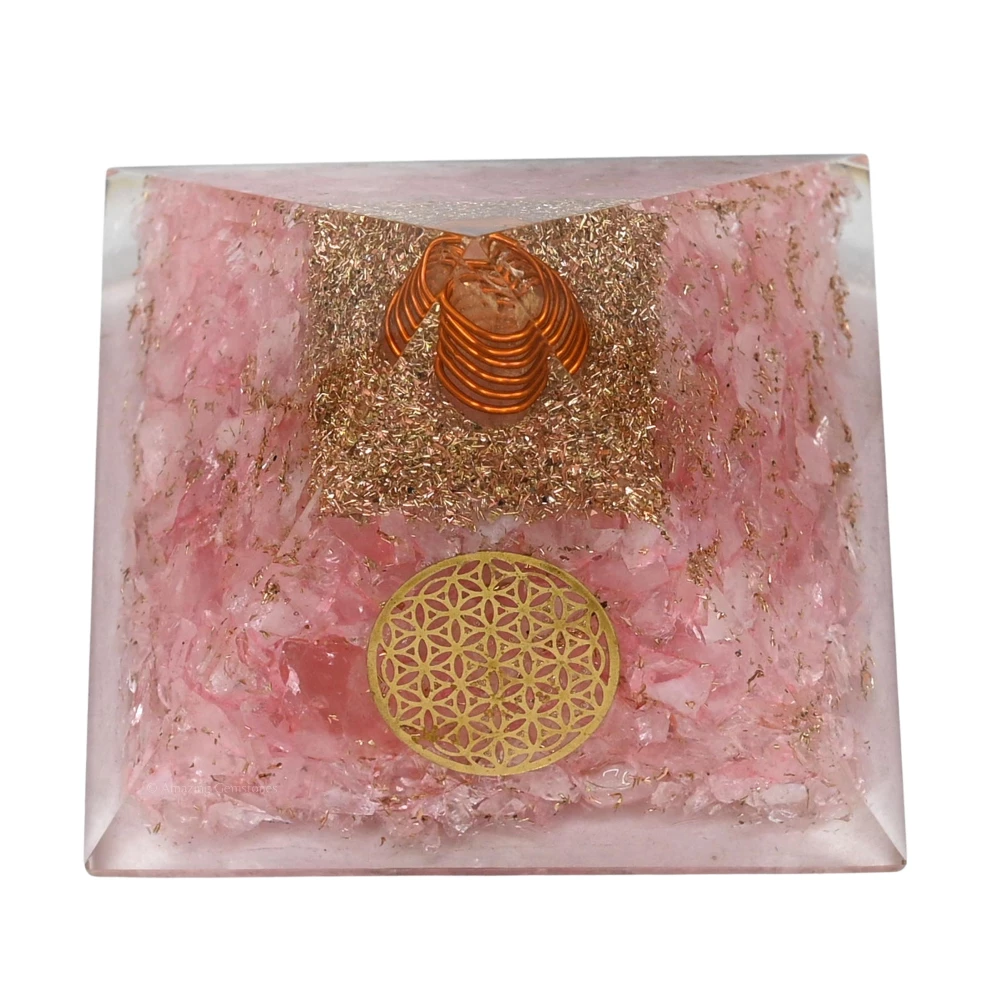 Rose Quartz Orgone Pyramid - Flower of Life