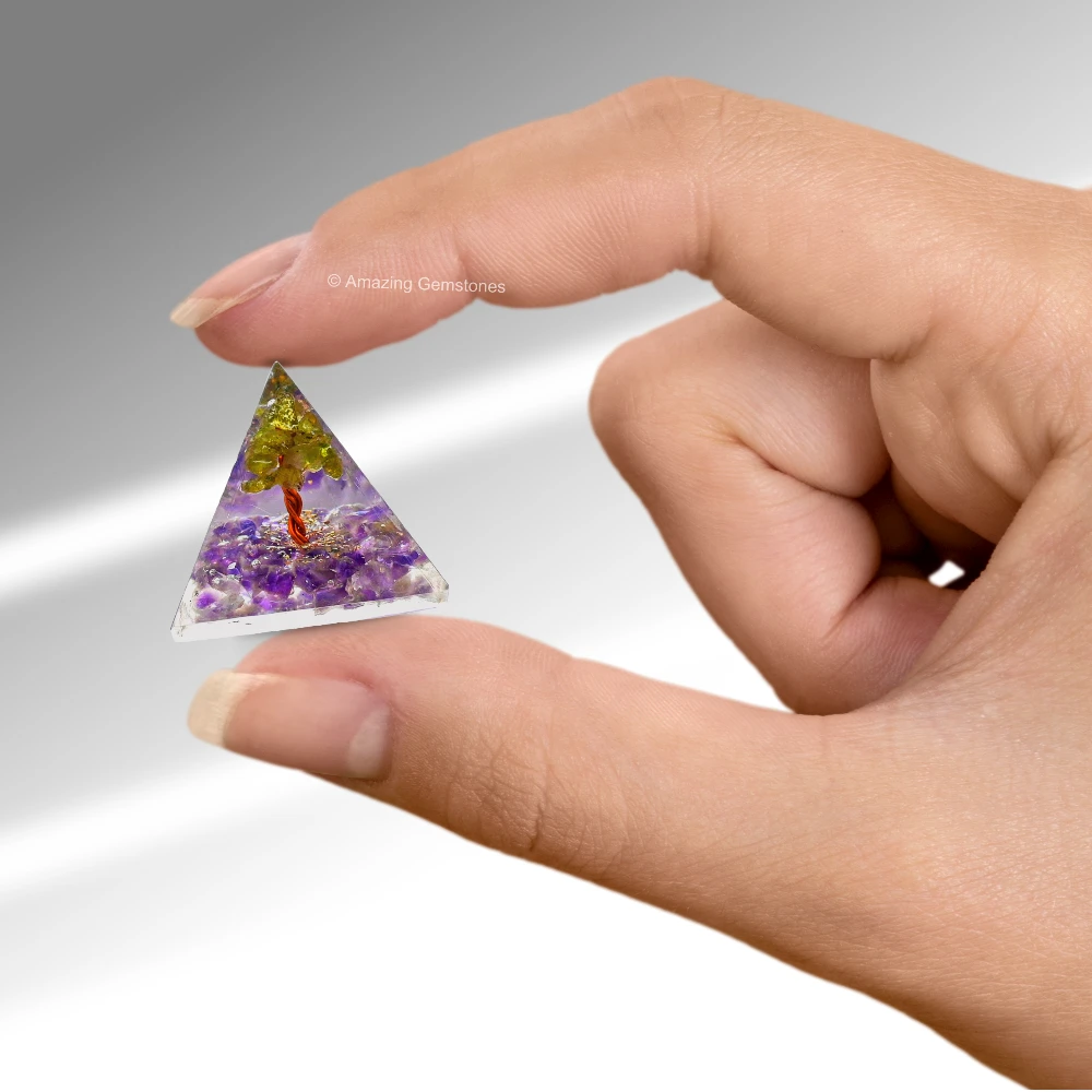 Amethyst with Peridot Tree Orgone Pyramid - Mini