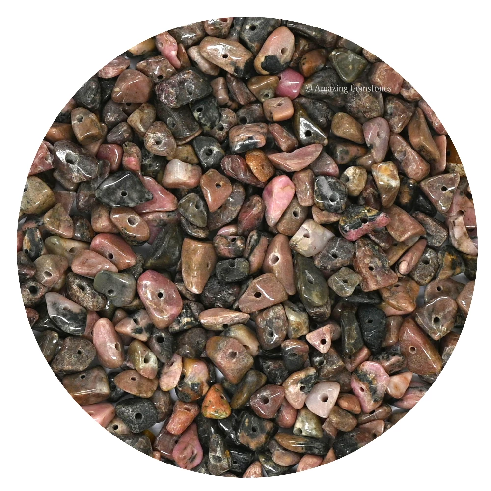 Rhodonite Chips - Pre Drilled