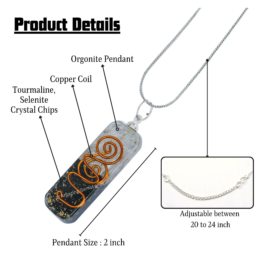 Black Tourmaline Selenite Crystal Orgone Pendant - Rectangle