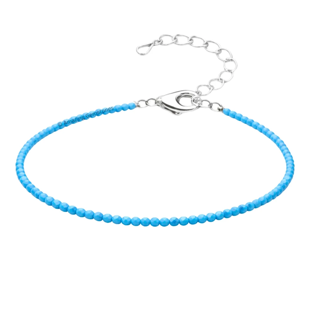 Turquoise Howlite Crystal Anklet - 2mm Faceted Bead (Silver)