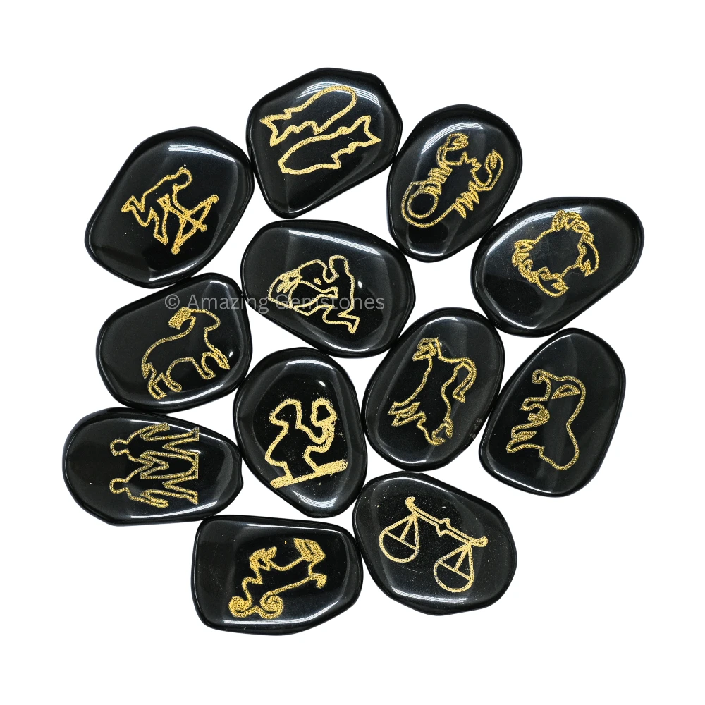 Black Agate Zodiac Sign Stones (Set of 12)