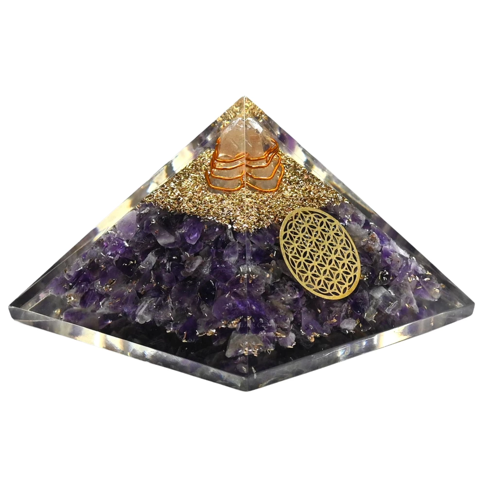 Amethyst Orgone Pyramid - Flower of Life