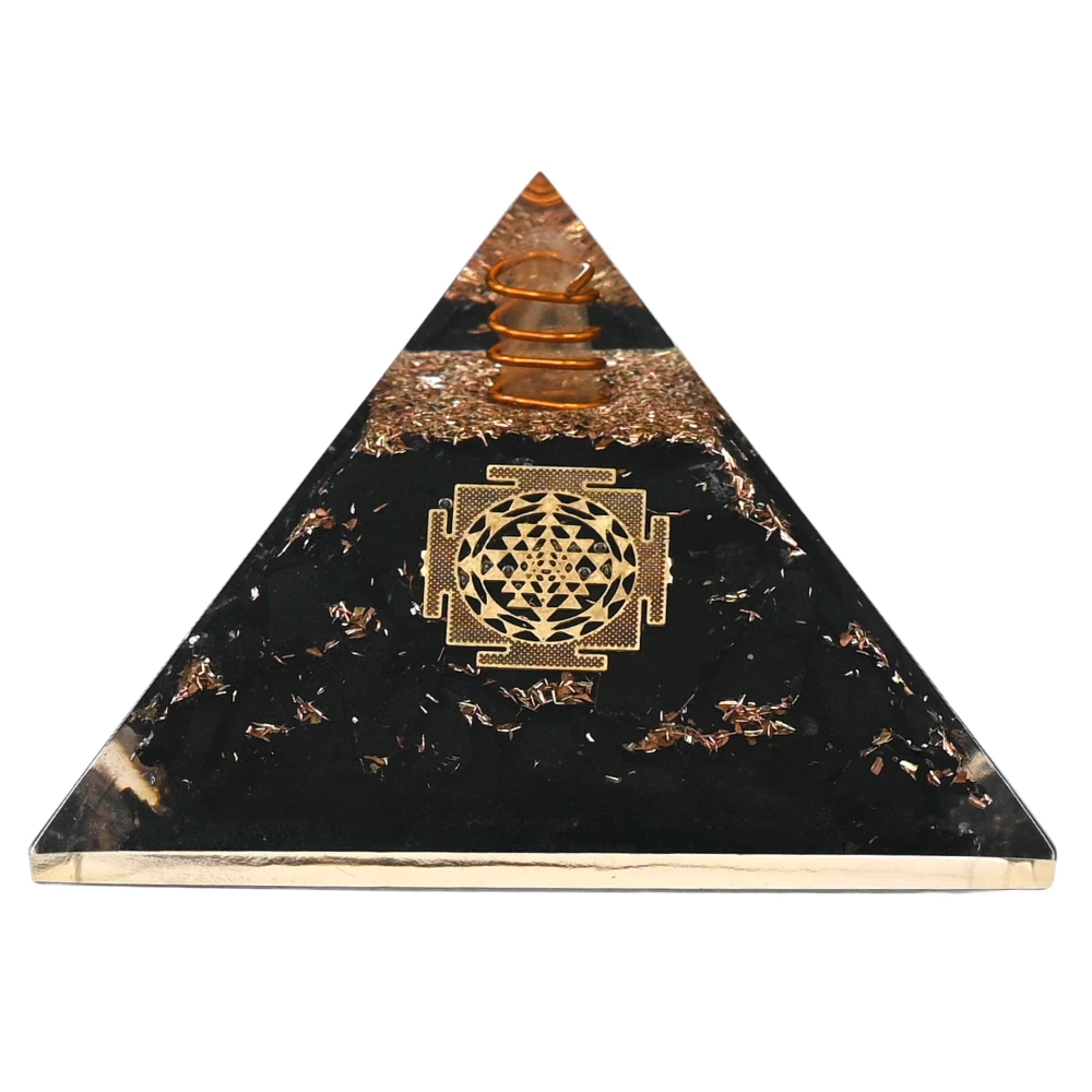 Black Tourmaline Orgone Pyramid - Sri Yantra