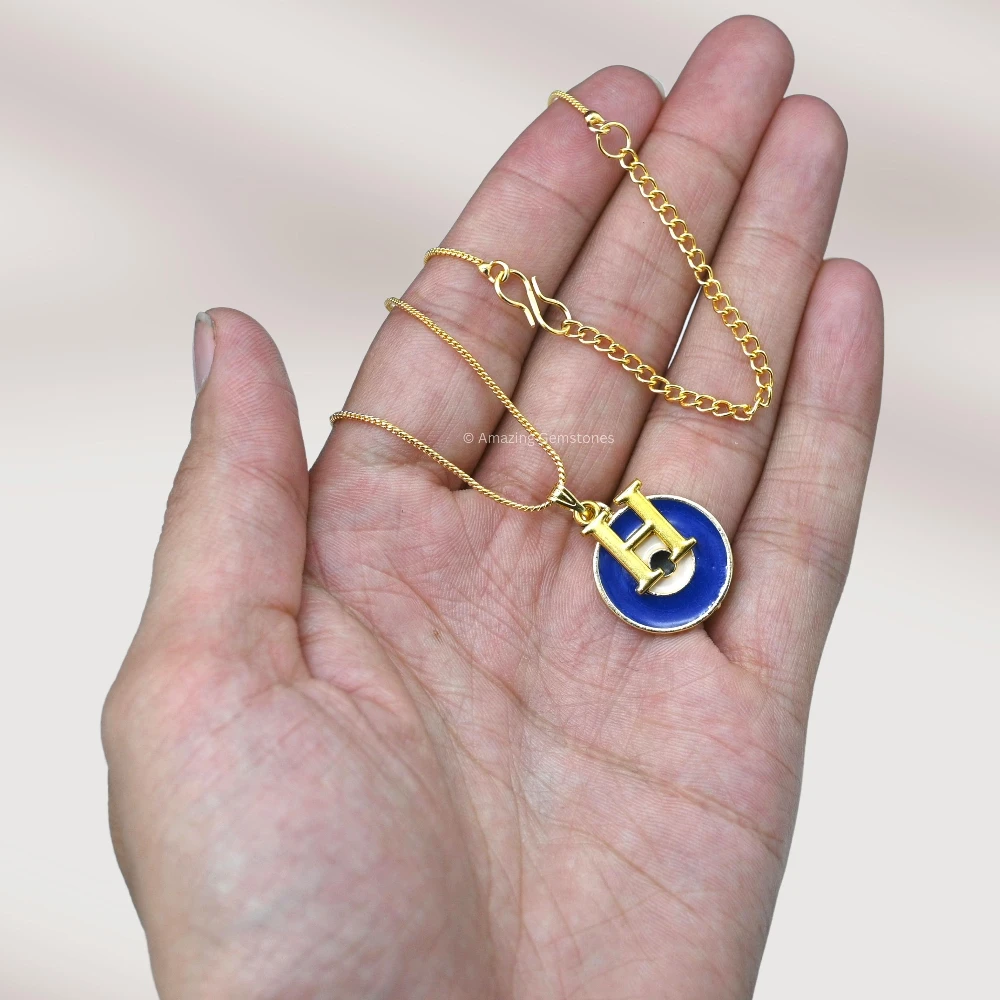 Evil Eye Pendant Necklace with H Initial