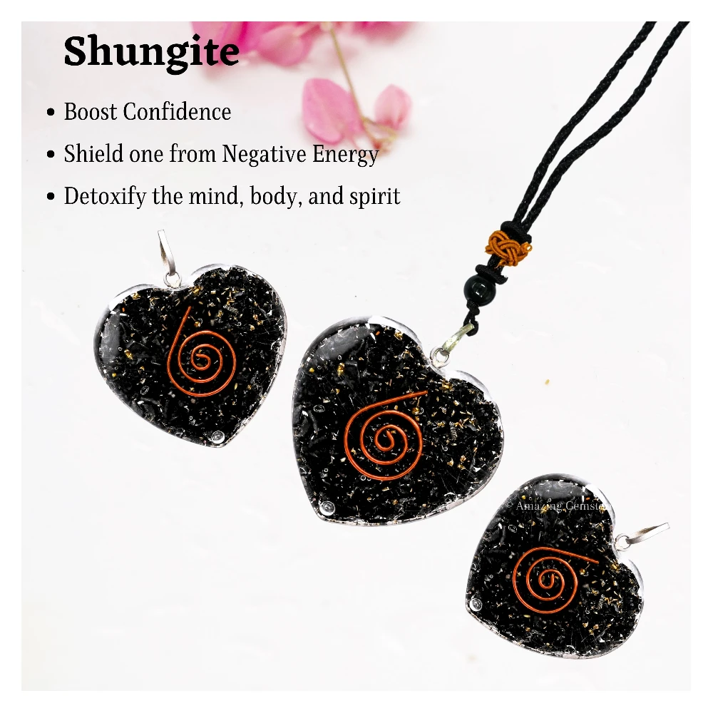 Shungite Necklace - Copper Coil (Heart)