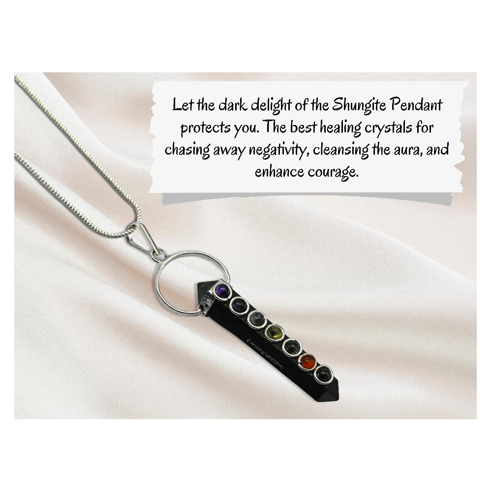 Shungite Necklace - Double Pointed with 7 Chakra