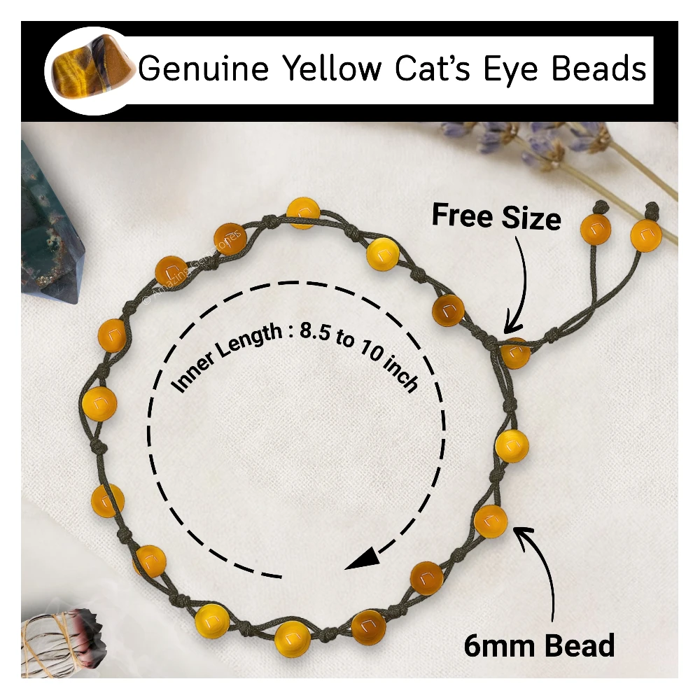 Yellow Cat's Eye Anklet (Hand Knotted)