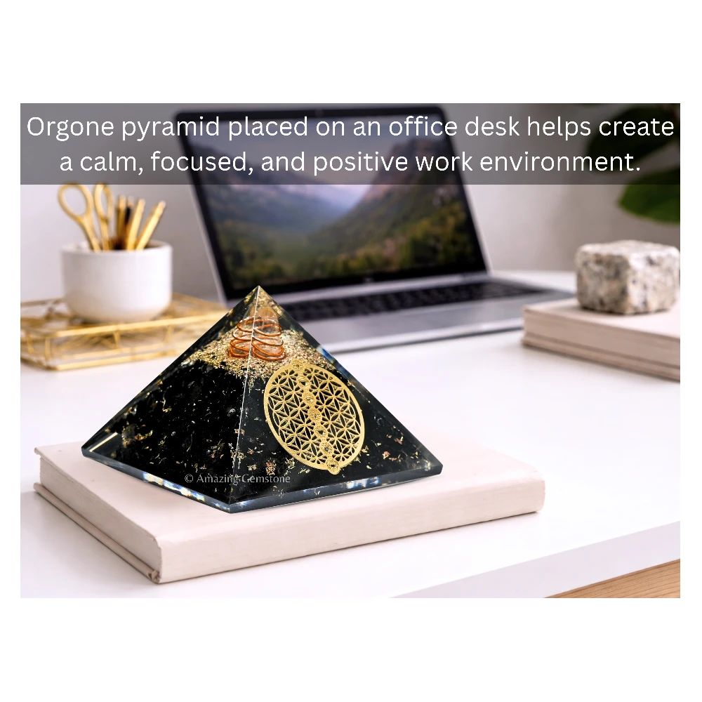 Shungite Orgone Pyramid - Chakra Flower of Life