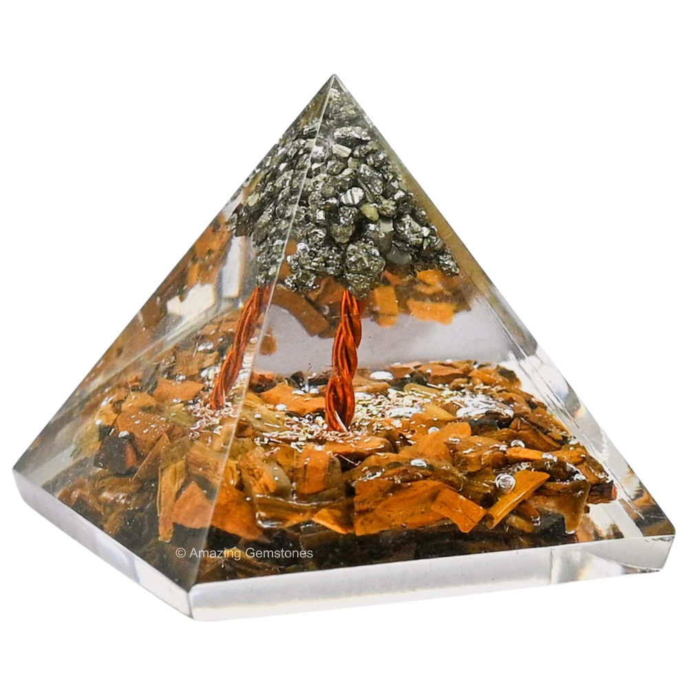 Tiger Eye with Pyrite Tree Orgone Pyramid - Mini