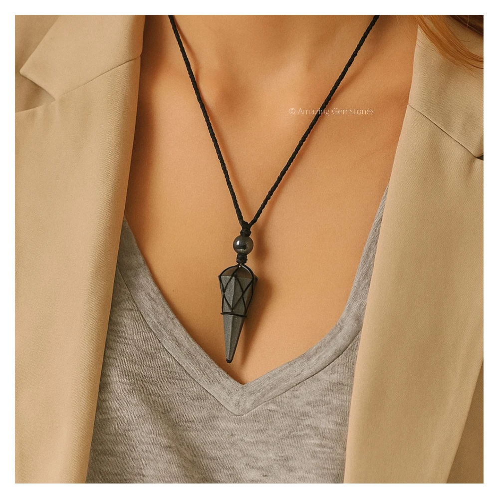 Hematite Pendulum Pendant Necklace (Macrame)