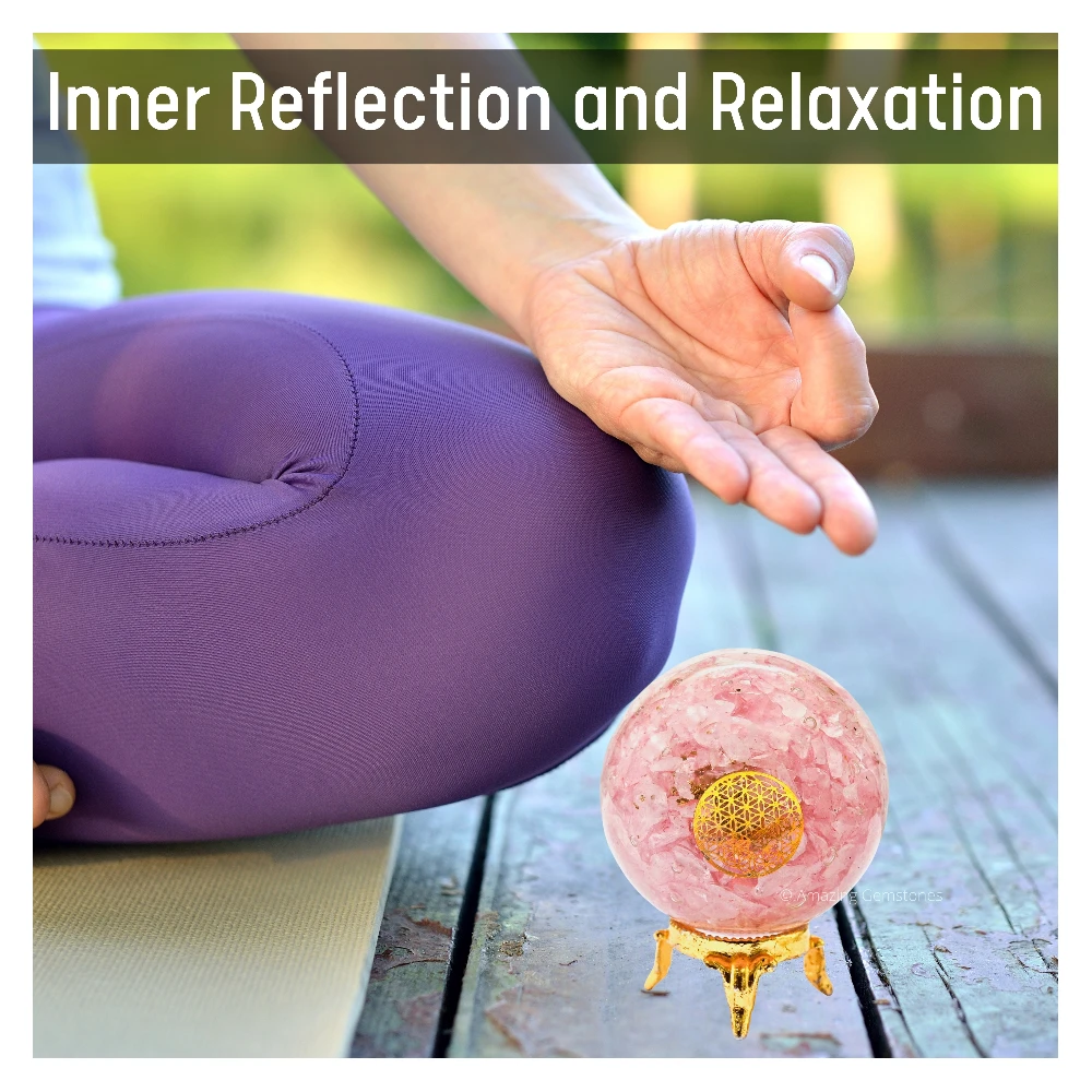 Rose Quartz Orgone Sphere- Flower Of Life (2.5 Inch)