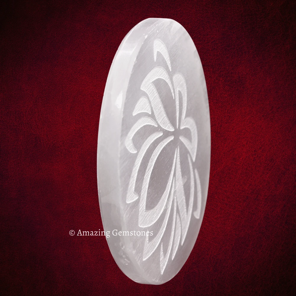 Selenite Charging Plate for Crystals - Lotus FOL (3 Inch)