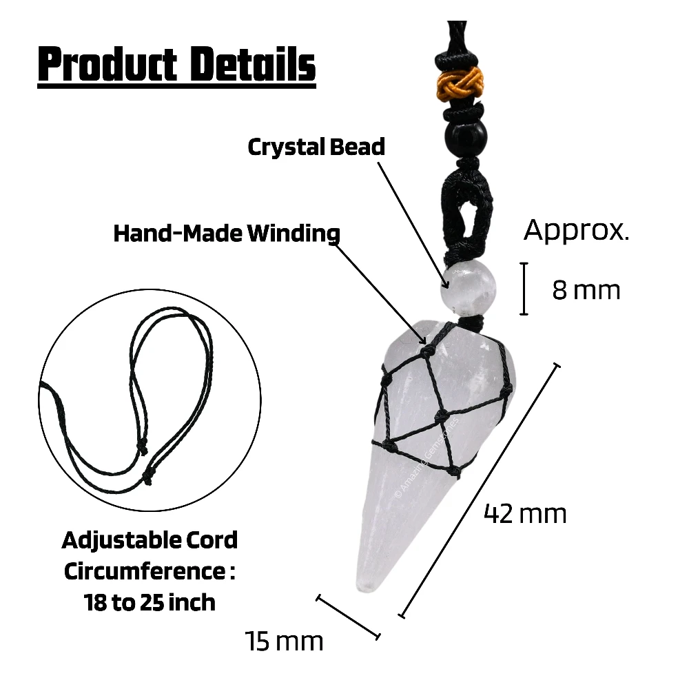 Selenite Pendulum Pendant Necklace (Macrame)