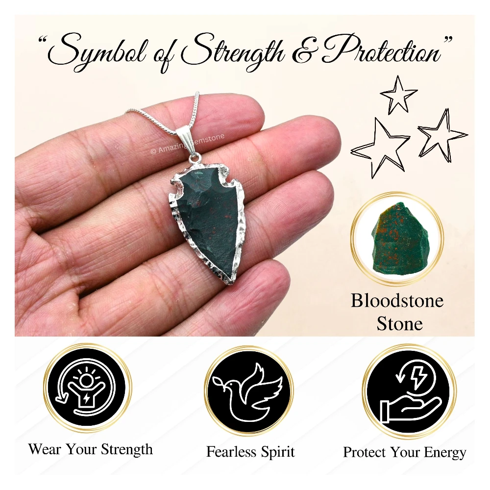 Bloodstone Arrowhead Pendant - Silver Plated