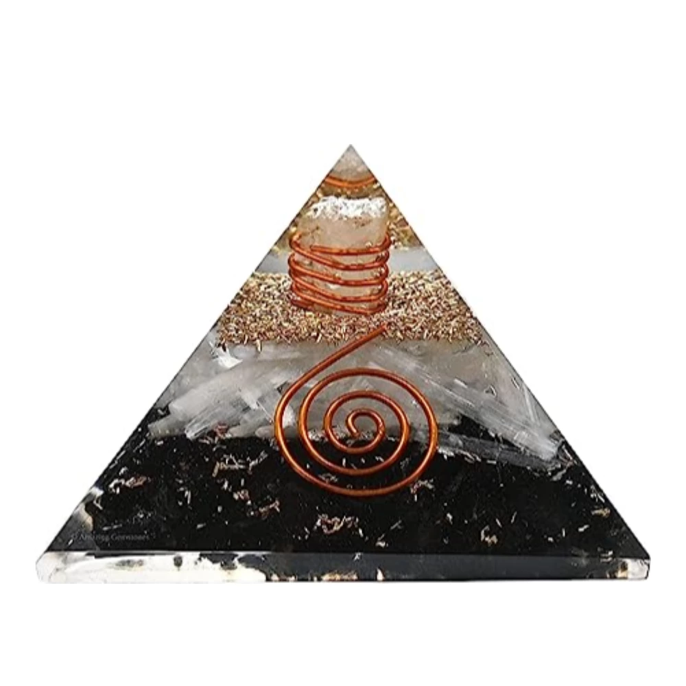Black Tourmaline Selenite Orgone Pyramid (Extra Large)