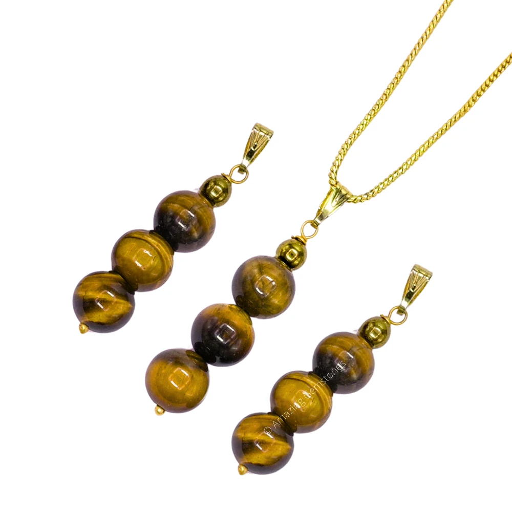Tiger Eye Bead Pendant (Gold)
