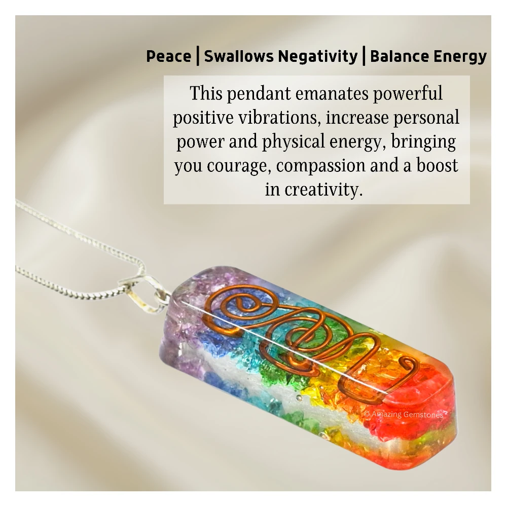 Chakra Onyx Crystal Orgone Pendant - Rectangle