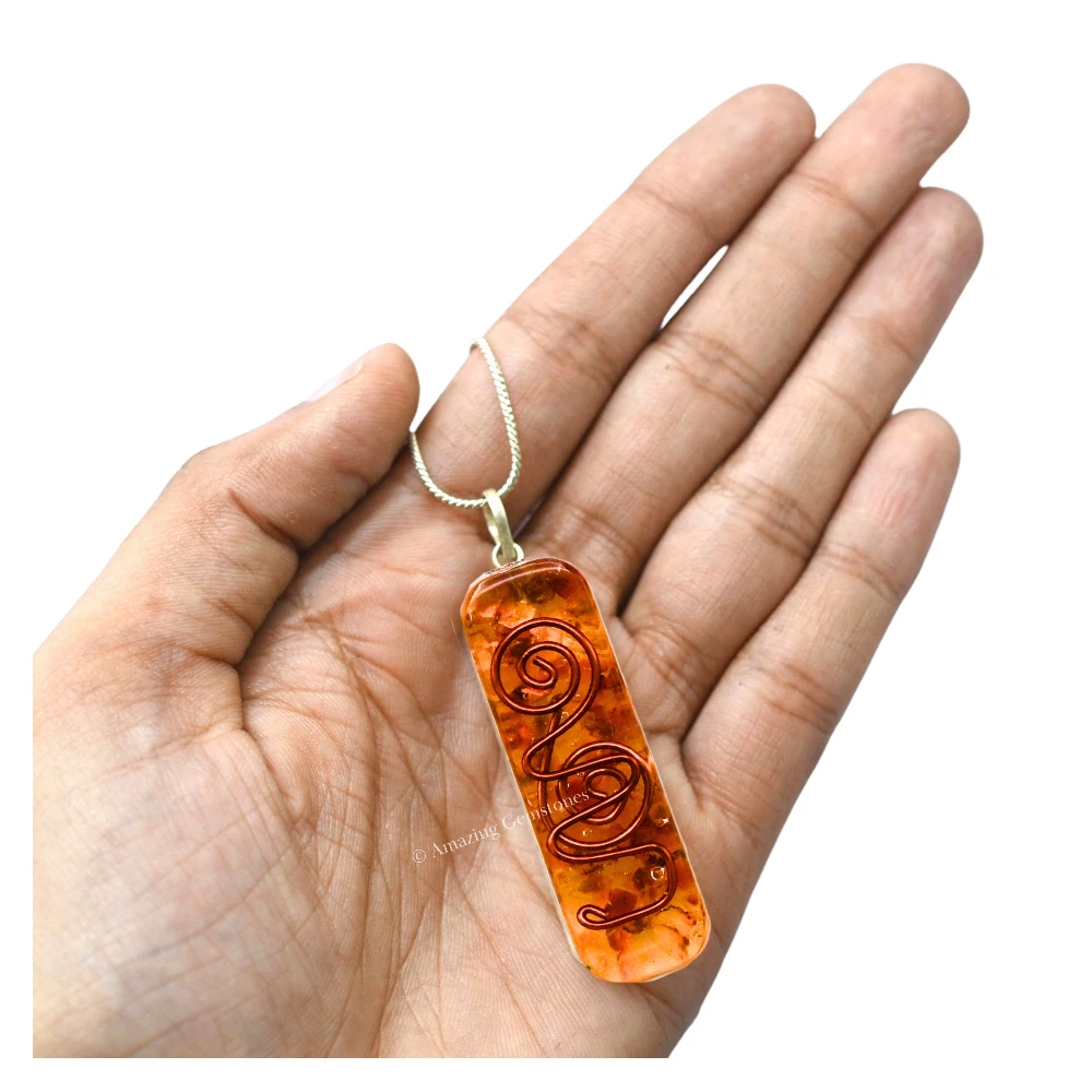 Carnelian Crystal Orgone Pendant - Rectangle