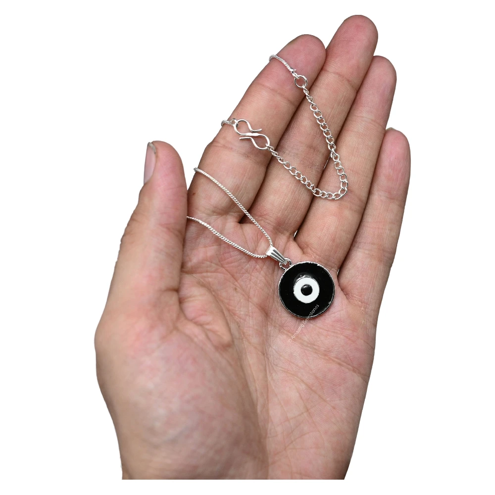 Black Evil Eye Pendant - Round (Silver)