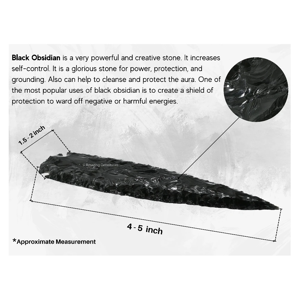 Black Obsidian Crystal Arrowhead - 4" to 5"