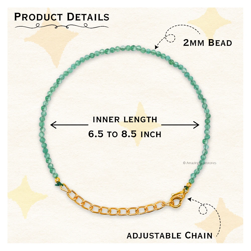 Green Onyx Crystal Bracelet - 2mm Faceted Bead (Gold)