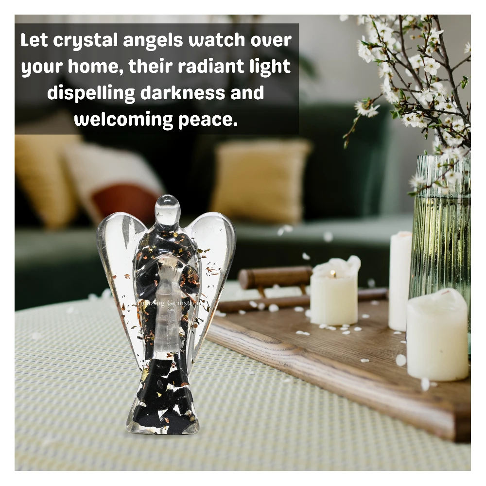 Selenite Black Tourmaline Orgone Angel Figurine (2 Inch)