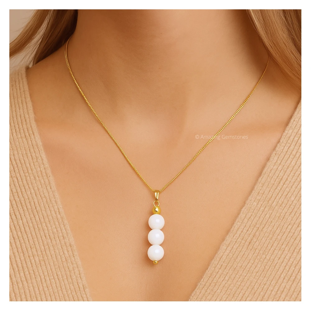 White Moonstone Bead Pendant (Gold)